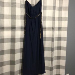 Floor length navy blue dress